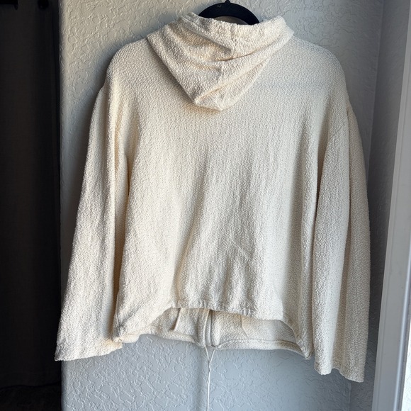 Wandering Sage Womens Cream Textured Knit Cotton Zip Up Hoodie Sweater Large - Picture 5 of 10